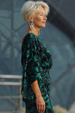Peacock Blue Printed Sheath Mother of the Bride Dress with Flared Sleeves