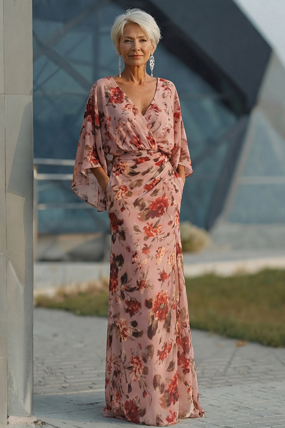 dusty rose maxi dress with sleeves Azazie Norah