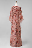 Dusty Rose Floral V Neck Sheath Mother of the Bride Dress with Flared Sleeves