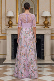 Lilac A Line Floral Half Sleeves Long Mother of the Bride Dress with Embroidery