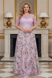 Lilac Floral A Line Embroidered Plus Size Mother of the Bride Dress with Half Sleeves