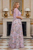 Lilac Floral A Line Embroidered Plus Size Mother of the Bride Dress with Half Sleeves