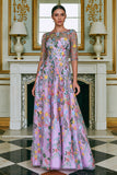 Green Flower A Line Embroidered 3/4 Sleeves Long Mother of the Bride Dress