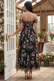 Ivory Off the Shoulder Flower Corset Appliqued A Line Tulle Midi Dress