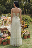 Light Green Appliqued Corset A Line Tulle Maxi Floral Dress with Slit