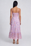 Lilac Flower Appliqued Spaghetti Straps A Line Midi Dress with Slit