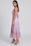 Lilac Flower Appliqued Spaghetti Straps A Line Midi Dress with Slit