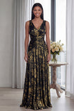 Dusty Rose V Neck A Line Pleated Long Formal Dress