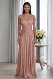 Dusty Rose V Neck A Line Pleated Long Formal Dress