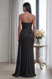 Back Strapless Sheath Ruched Long Formal Dress with Ribbon