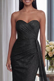 Back Strapless Sheath Ruched Long Formal Dress with Ribbon