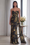 Back Strapless Sheath Ruched Long Formal Dress with Ribbon