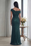 Dark Green Off the Shoulder Sheath Ruched Long Formal Dress with Back Zipper