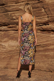 Black Sheath Square Neck Midi Floral Dress with Slit