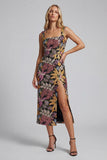 Black Sheath Square Neck Midi Floral Dress with Slit