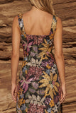 Black Sheath Square Neck Midi Floral Dress with Slit