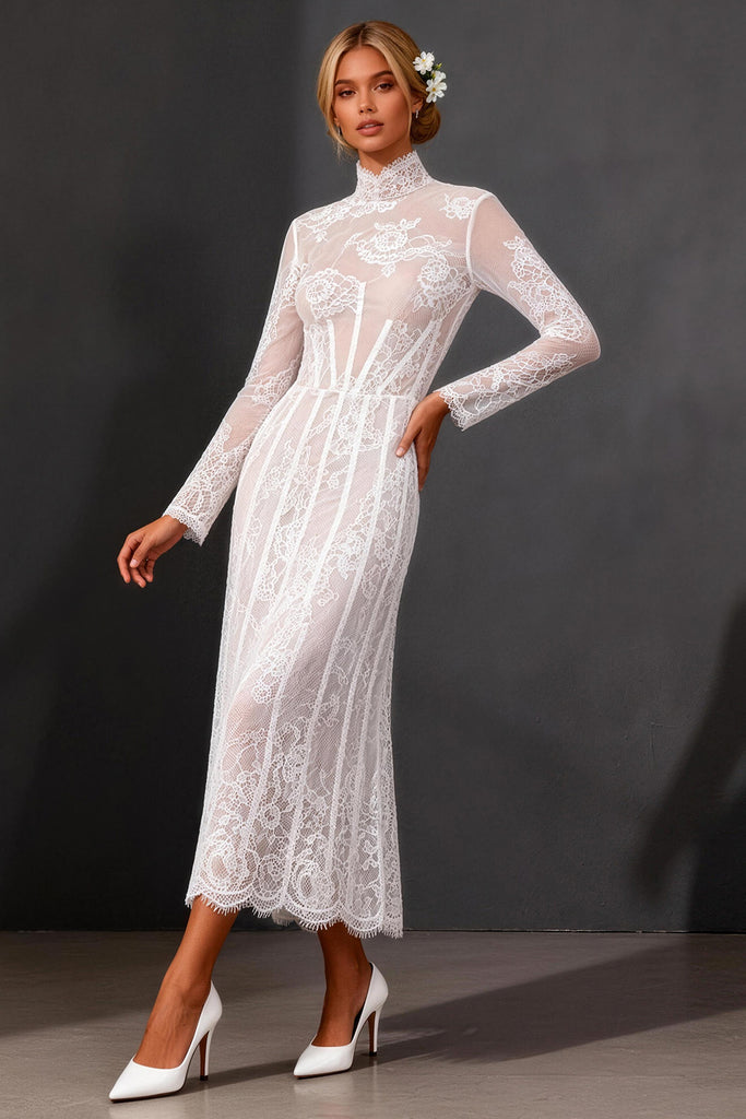 ZAPAKA Women White Long Wedding Dress with Lace Corset Sheath Long