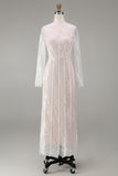 White Sheath Lace Long Sleeves Wedding Dress