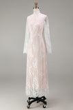 White Sheath Lace Long Sleeves Wedding Dress