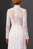 White Sheath Lace Long Sleeves Wedding Dress