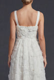 White A Line Square Neck Long Wedding Dress with 3D Flowers
