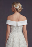 Off The Shoulder White 3D Flowers A Line Long Wedding Dress