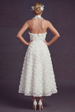 White Halter Cut Out A Line Long Wedding Dress with 3D Flowers