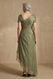 Dusty Sage Ruched A Line Short Sleeves Long Mother of the Bride Dress