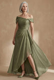 Dusty Sage A Line Asymmetrical Convertible Mother of the Bride Dress with Wrap