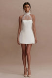 Halter A-Line Ruched Little White Dress