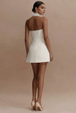A-Line Mini Halter Neck Lace Little White Dress