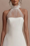 A-Line Mini Halter Neck Lace Little White Dress