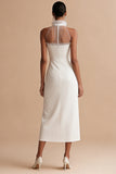 Sheath Satin Halter Midi Engagement Dress