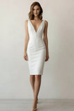 Bodycon V-Neck Midi Satin Rehearsal Dinner Dress