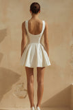 A-Line Round Neck Mini Little White Dress