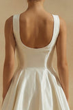 Simple White A-Line Round Neck Mini Satin Graduation Dress