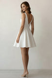 White A-line V-Neck Satin Simple Graduation Dress