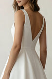 White A-line V-Neck Satin Simple Graduation Dress