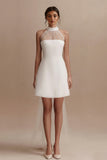 White Halter A-Line Mini Graduation Dress