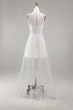 A-Line Halter Neck Little White Dress with Sleeveless
