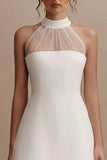 A-Line Mini Halter Neck Little White Dress with Sleeveless