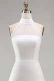 A-Line Halter Neck Little White Dress with Sleeveless