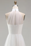 A-Line Halter Neck Little White Dress with Sleeveless