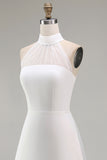 A-Line Halter Neck Little White Dress with Sleeveless