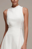 White A-Line Ruffled Midi Engagment Dress