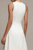 White A-Line Ruffled Midi Engagment Dress