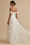 Off the Shoulder White A-Line Corset Engagement Dress with Slit