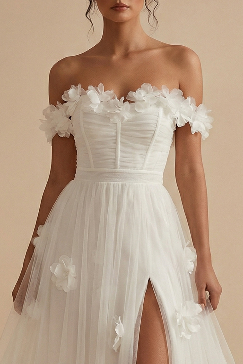 ZAPAKA Women Off the Shoulder White Engagement Dress with 3D Flowers A