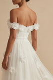Off the Shoulder White A-Line Corset Engagement Dress with Slit