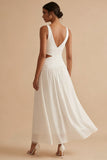 A-Line Cut Out V-Neck Long Bridal Shower Dress